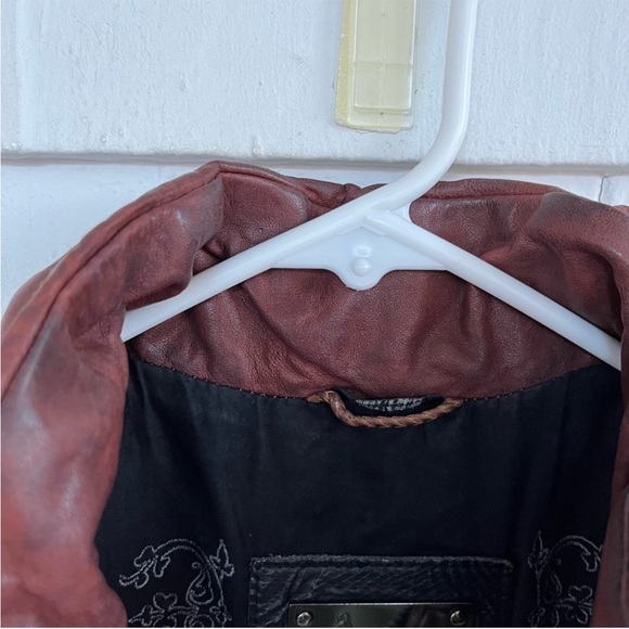 Mackage Moto Lamb Leather Concealed Hood Brown Jacket size Medium - Picture 8 of 15